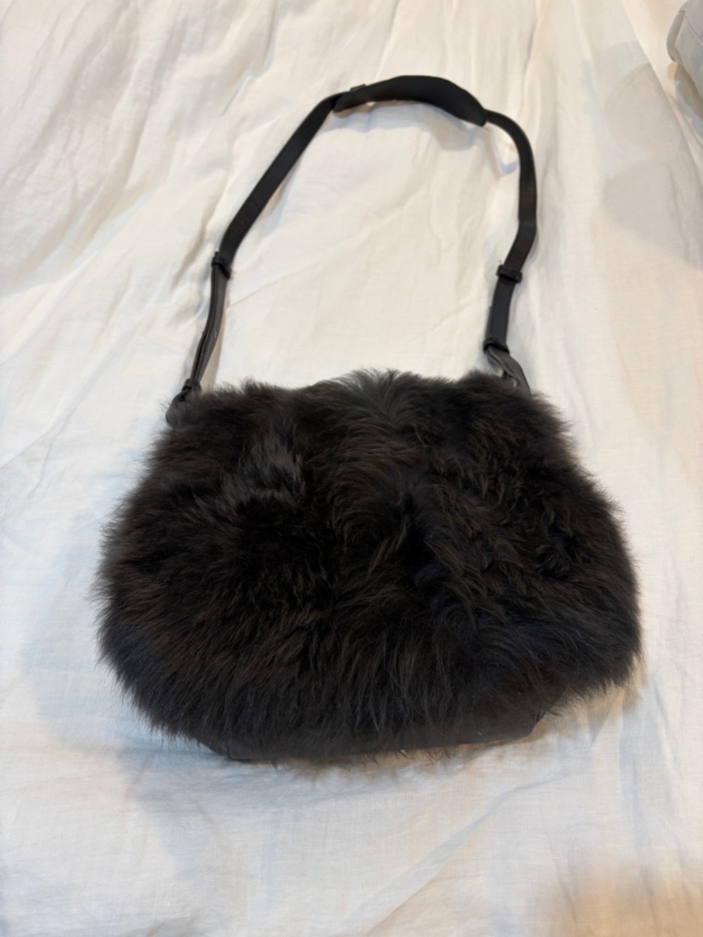 Banana Republic Black real shearling Fur Crossbody Bag with Adjustable Strap